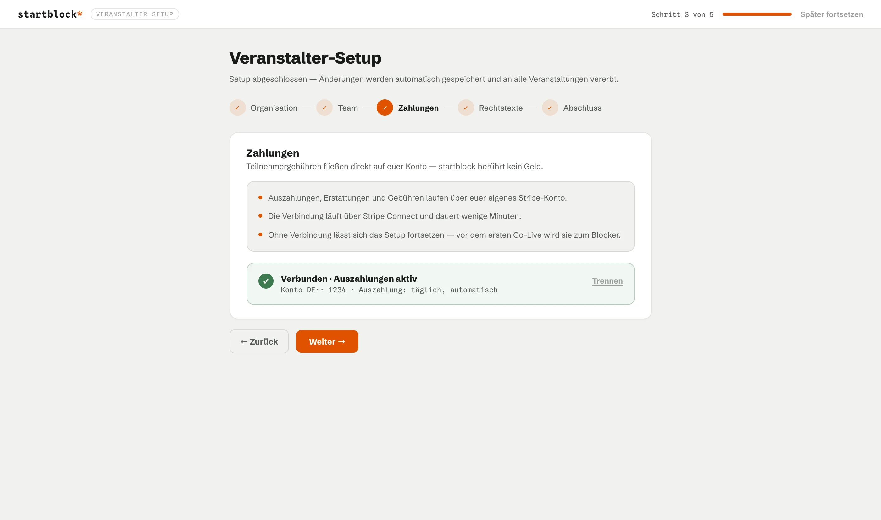 Veranstalter-Setup: Zahlungen mit Stripe verbinden